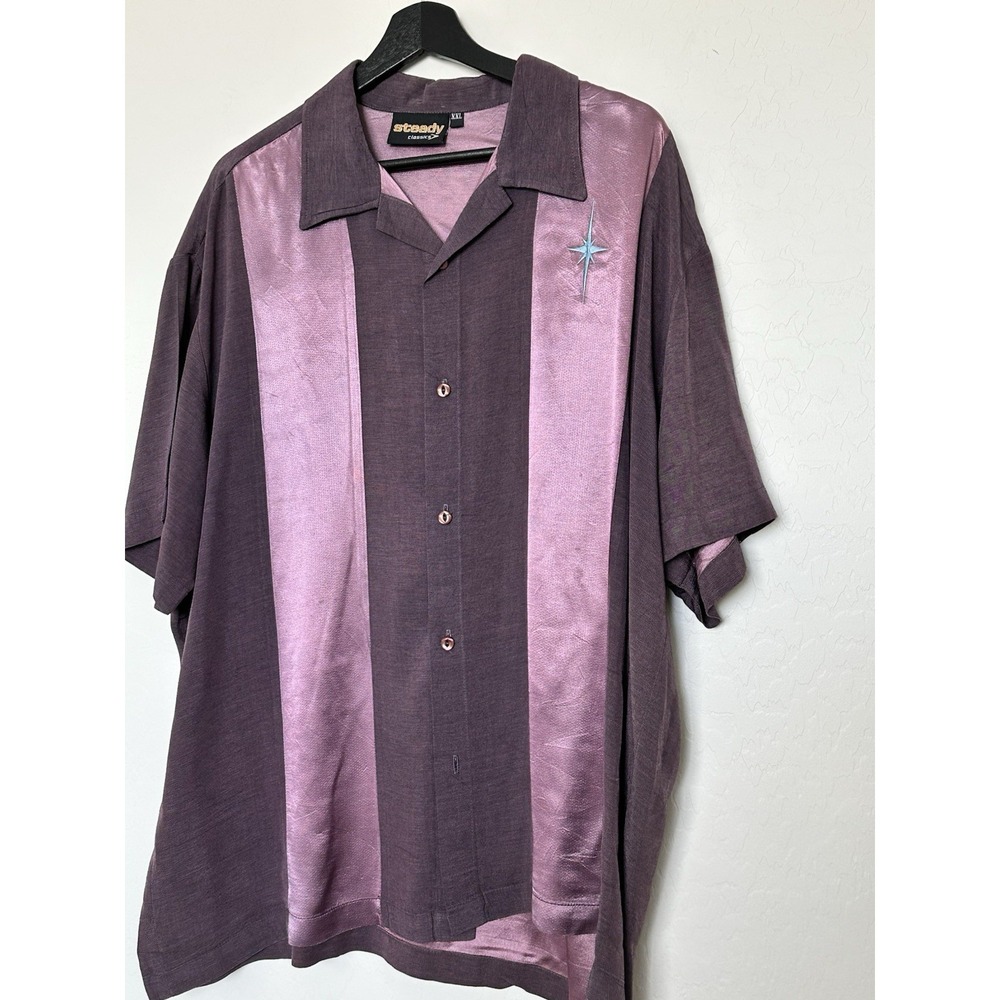 VTG Steady Clothing 3 Star Panel Purple Rockabilly Bowling Button Up XXL